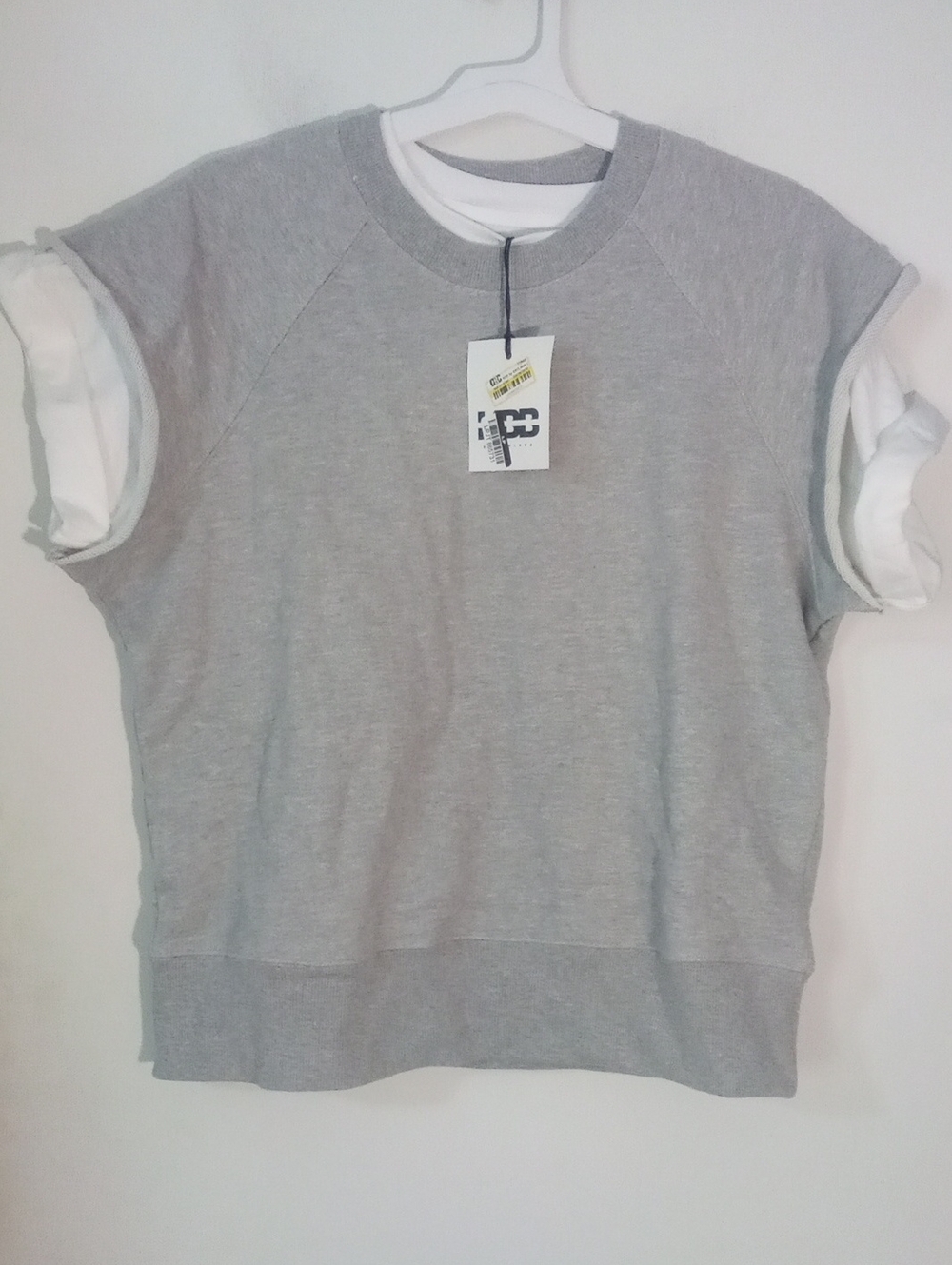 * KBB By Kahlana Short Sleeve Layered-Look Sweatshirt Medium NWT $35 Gray